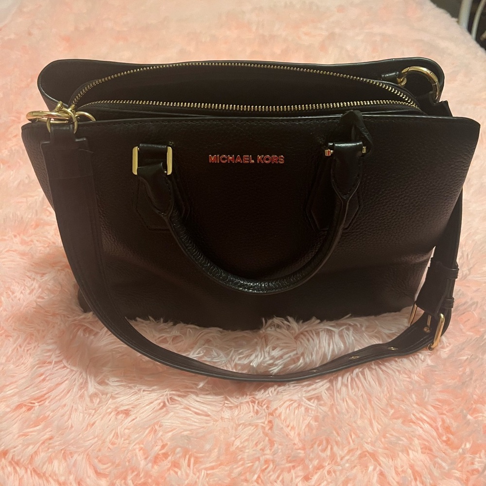 Michael Kors Black Hobo Bag with Gold Accents